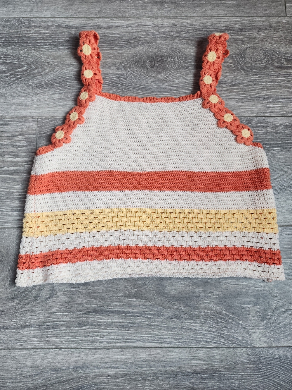 Zara Kids Large Boho Crochet Daisy Strap Tank Top Orange Coral Cream & Yellow
